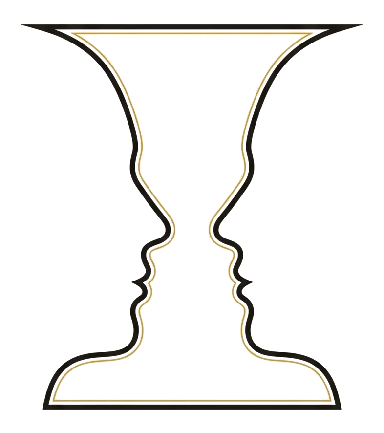 Rubin's Vase illusion, two facing profiles forming a vase